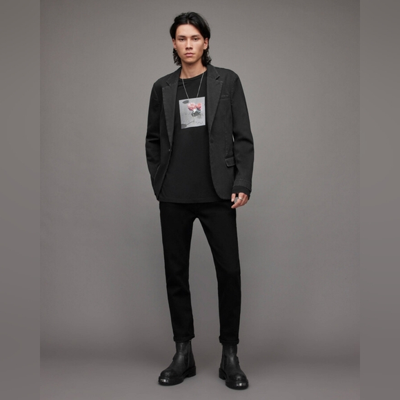 SOLD!!! Allsaints Mercier Black Denim Single Breasted Jacket NWOT - Picture 1 of 6